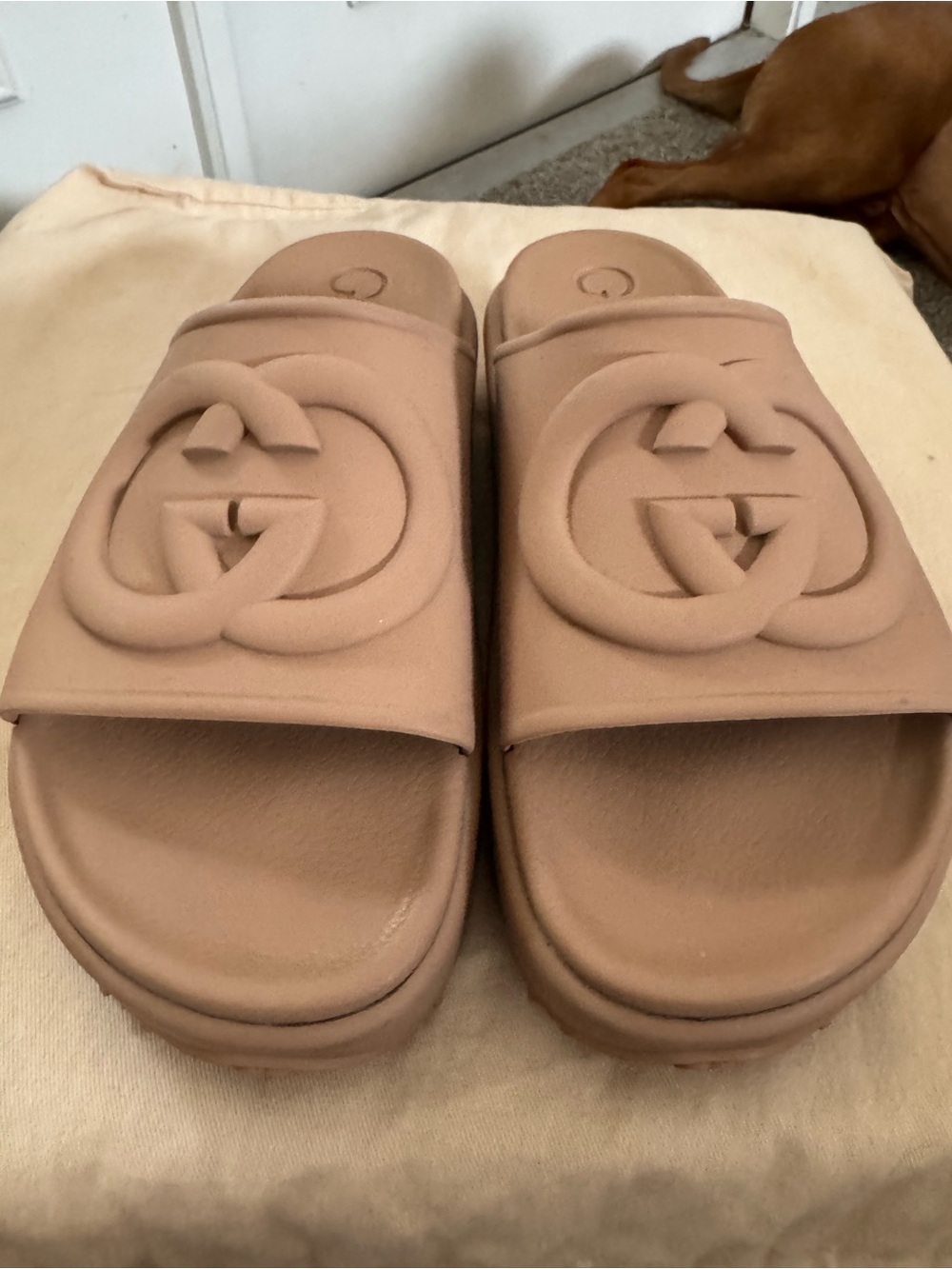 Gucci Nude Rubber platform Logo Slide Sandals